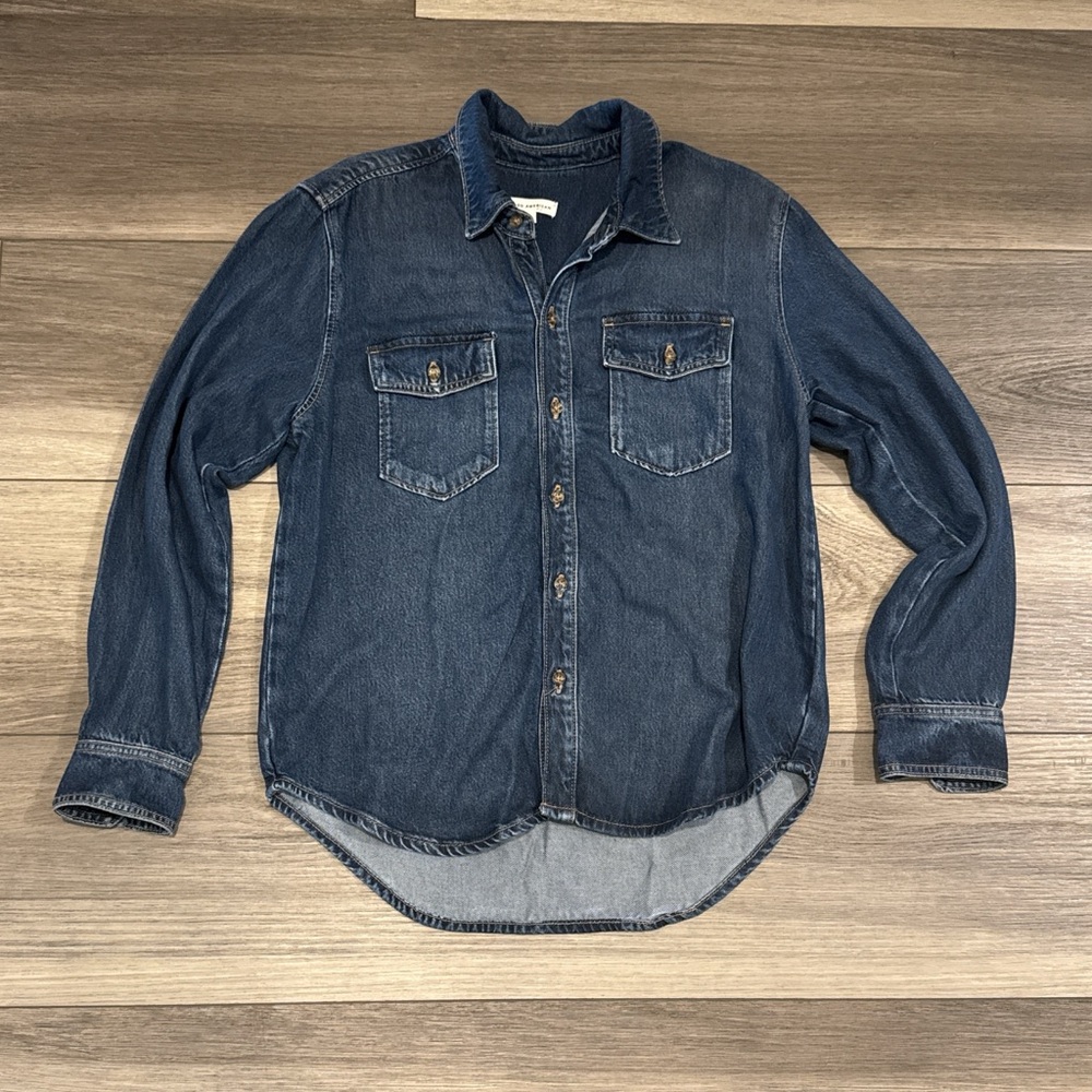 Good American Blue Denim Button Down Shirt Size 1